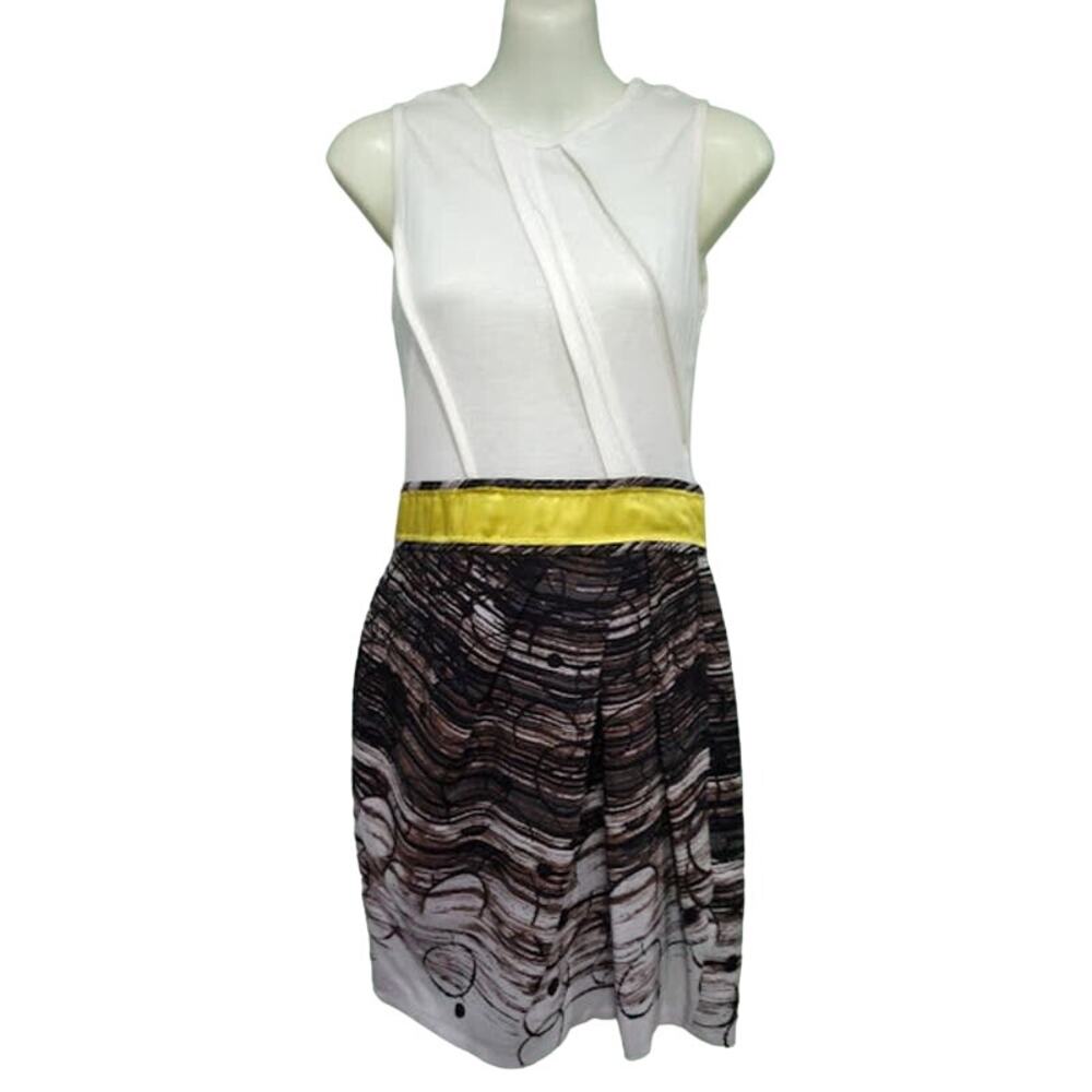 Harkham Sheath Dress with Long Back Zipper,‎ Brown and Cream, Size  4